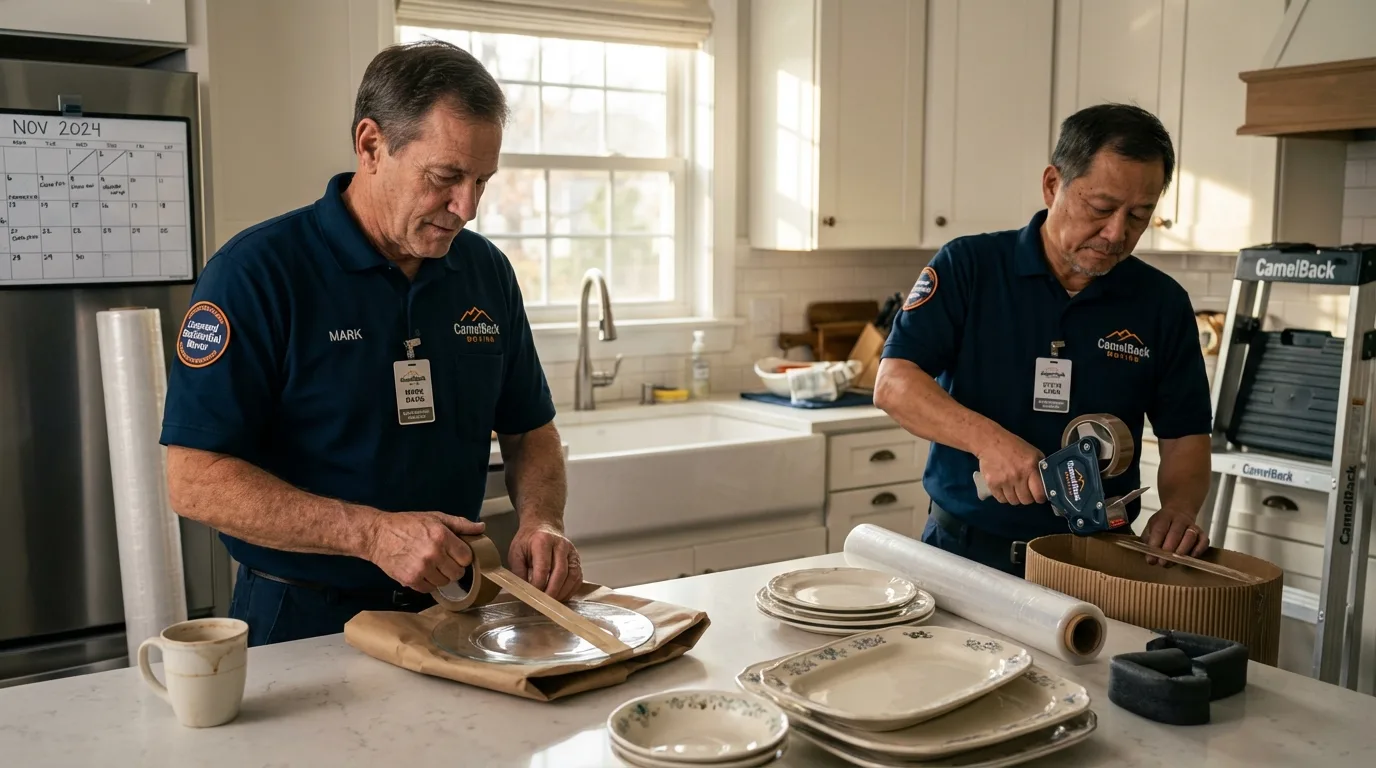 Professional crew packing kitchen dishware in Carrollton, OH